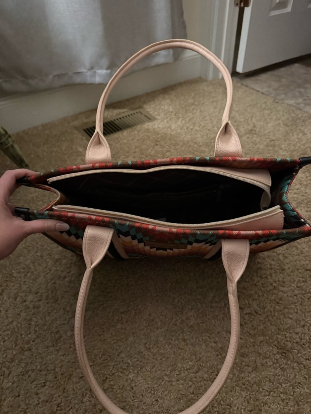 Wrangler Aztec Tote in Teal, Red, Mustard and Beige - Picture 5 of 6